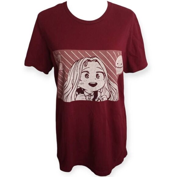 MY HERO ACADEMIA T-SHIRT SZ.M BURGUNDY EUC - Picture 1 of 5